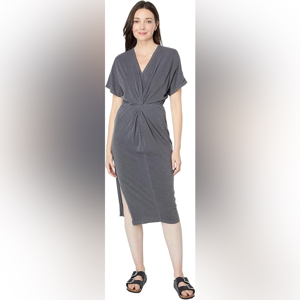 NWT💥SUNDRY Cotton Spandex Twisted Tee Dress Pigment Charcoal, Small